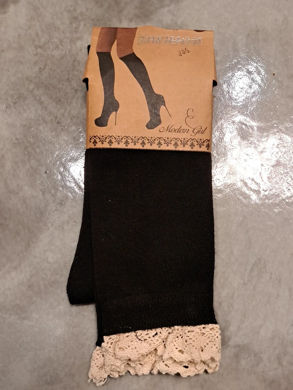 Nwt 2 Pairs Of Black W/Creme Crochet Trimmed High Socks. 1 Pr W/large Buttons